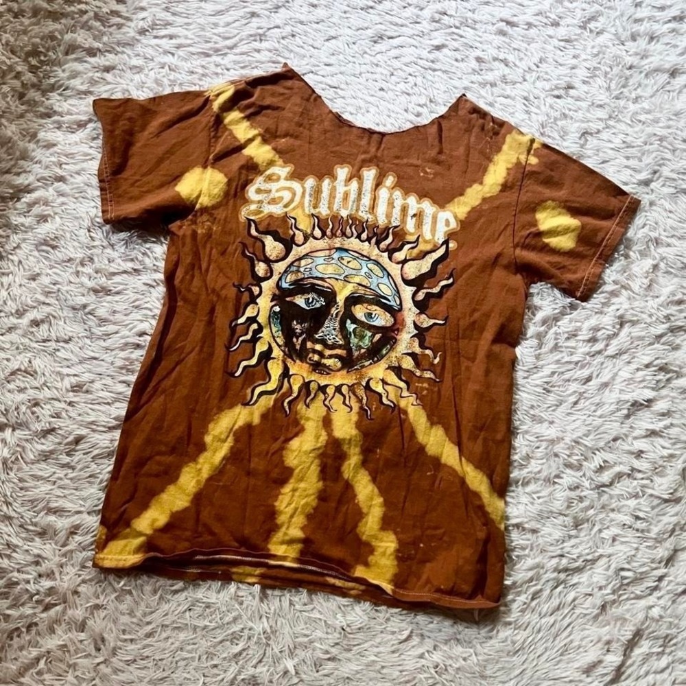 Sublime Concert Tee Tye Dye Off Shoulder Grunge Top Womens S Music Fest Ska Punk